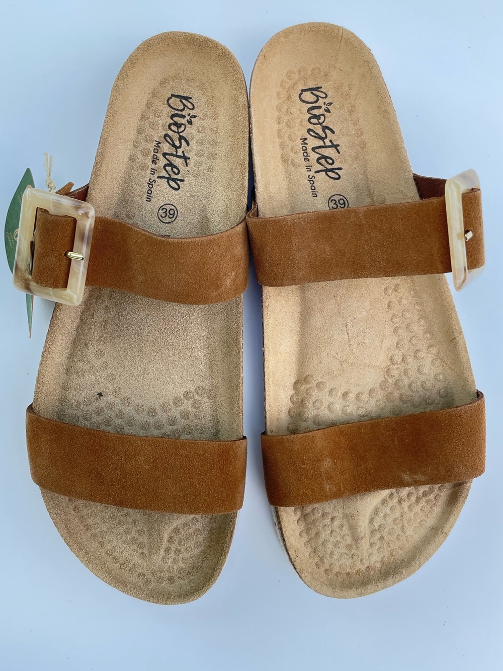 Made in Spain Biostep Suede 2 Band Footbed Brown  Sandals with Buckle size 39